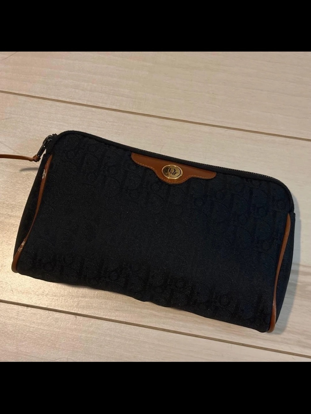 Dior Black Cosmetic Pouch with Brown Trim